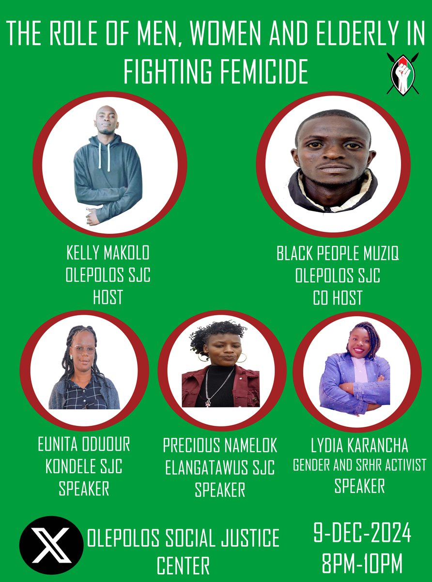OlepolosC's tweet photo. Everyone in the community has a pivotal role in the fight against GBV and femicide. What can we do? Join us for this X space starting 8PM tonight for the conversation.
@UhaiWetu  @WomenHRDs @NLinKenya @HakiAfrica 
https://t.co/oony4XFdiv https://t.co/zrdGg7ws3z