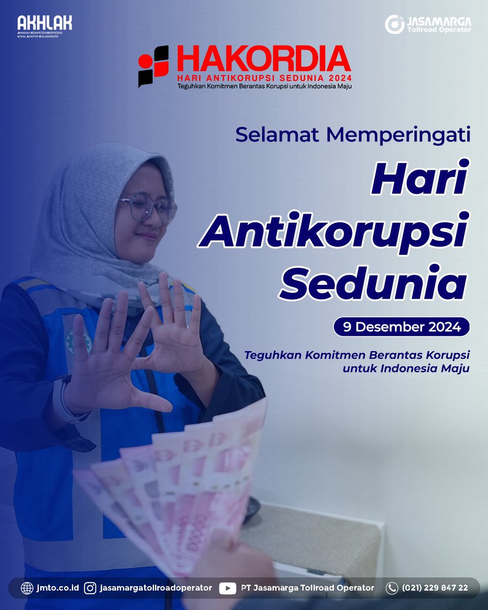 Selamat Memperingati Hari Antikorupsi Sedunia 2024!

Teguhkan komitmen kita bersama dalam memberantas korupsi demi Indonesia yang maju dan bermartabat. Mari kita wujudkan budaya kerja yang bersih, transparan, dan profesional di setiap langkah kita.
.
.
#Hakordia2024