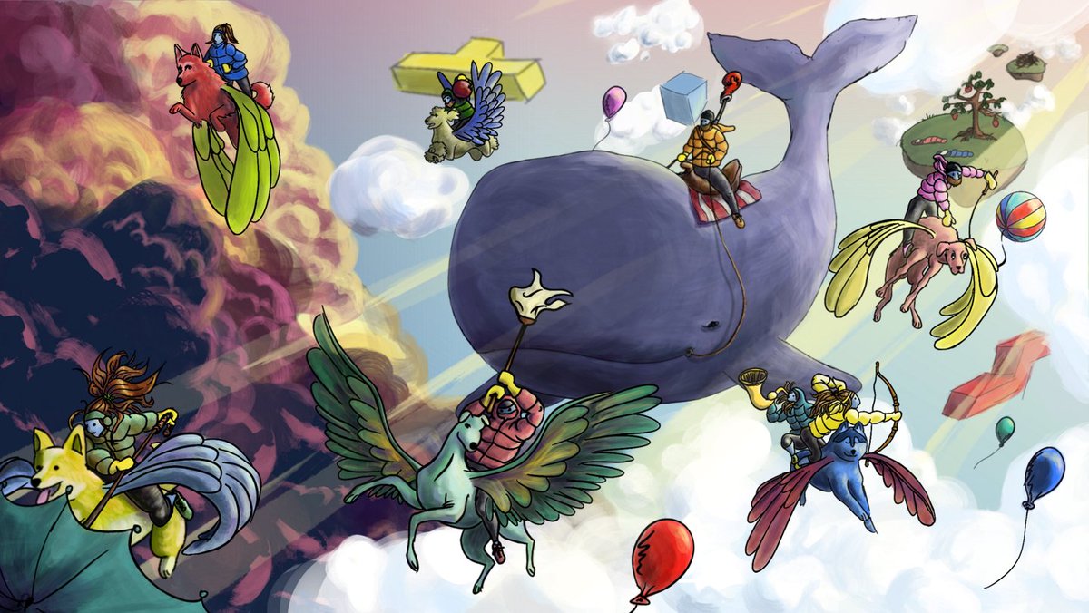i guess i never shared this artwork i made for my game, because it's not gameplay. but anyway. if you've dreamed about riding flying dogs that live on a flying whale, check out Flock of Dogs.

#indiegames #madewithunity  #gamedev #videogames