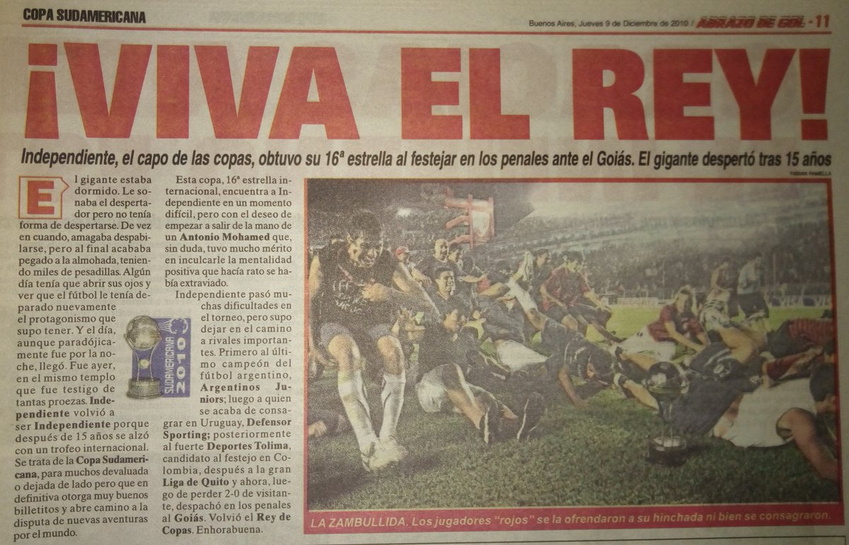 seba_cai's tweet photo. Se cumplen 14 años de la 1ra Copa Sudamericana (2010) ganada por Independiente 👑

2F #AAAJ (campeón 🇦🇷)

8vos #DefSporting (campeón 🇺🇾)

4tos #DepTolima (líder anual 🇨🇴)

Semi #LDU (campeón Sudam + Recopa + 🇪🇨)

Final #Goiás (sorpresa eliminando a Gremio, Peñarol y Palmeiras 🇧🇷) https://t.co/PWfoLqGK6V