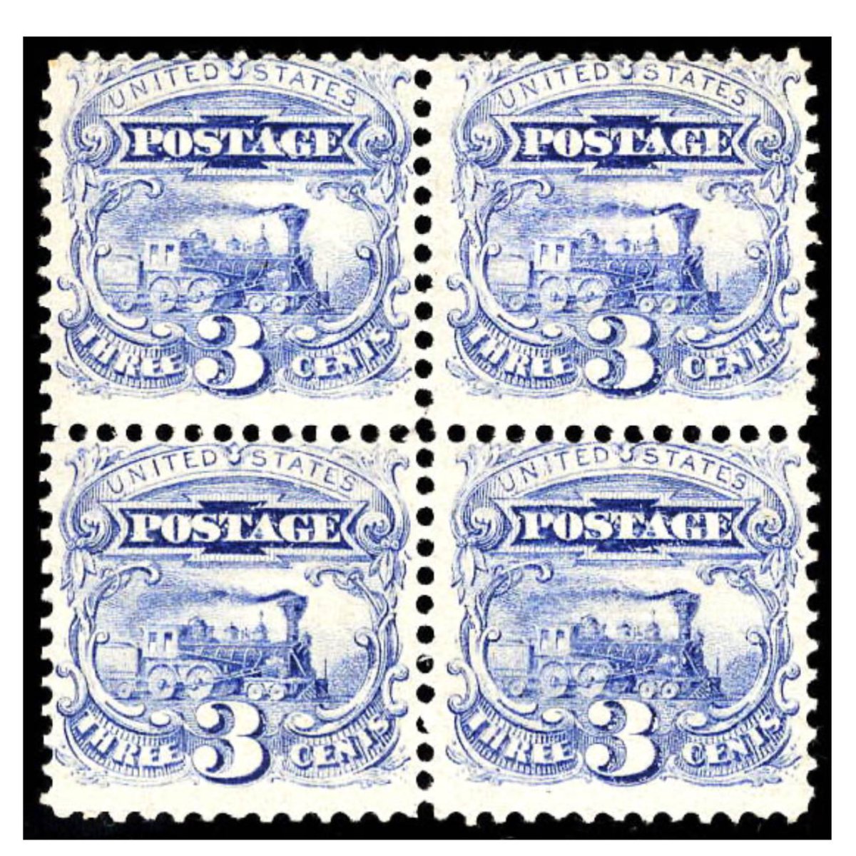 New auction win - 3 cent Locomotive pictorial issue of 1869 - unused block of four with original gum. Scott # 114. One of my favorite US issues, happy to pick up for my collection!
