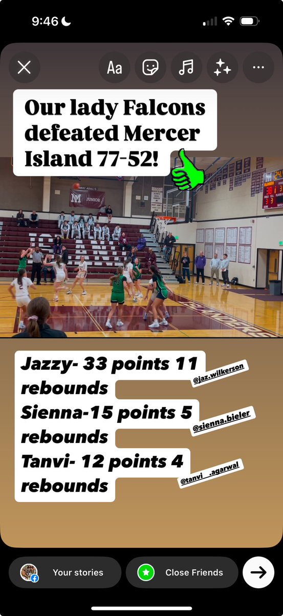 Lady falcons win against Mercer Island!