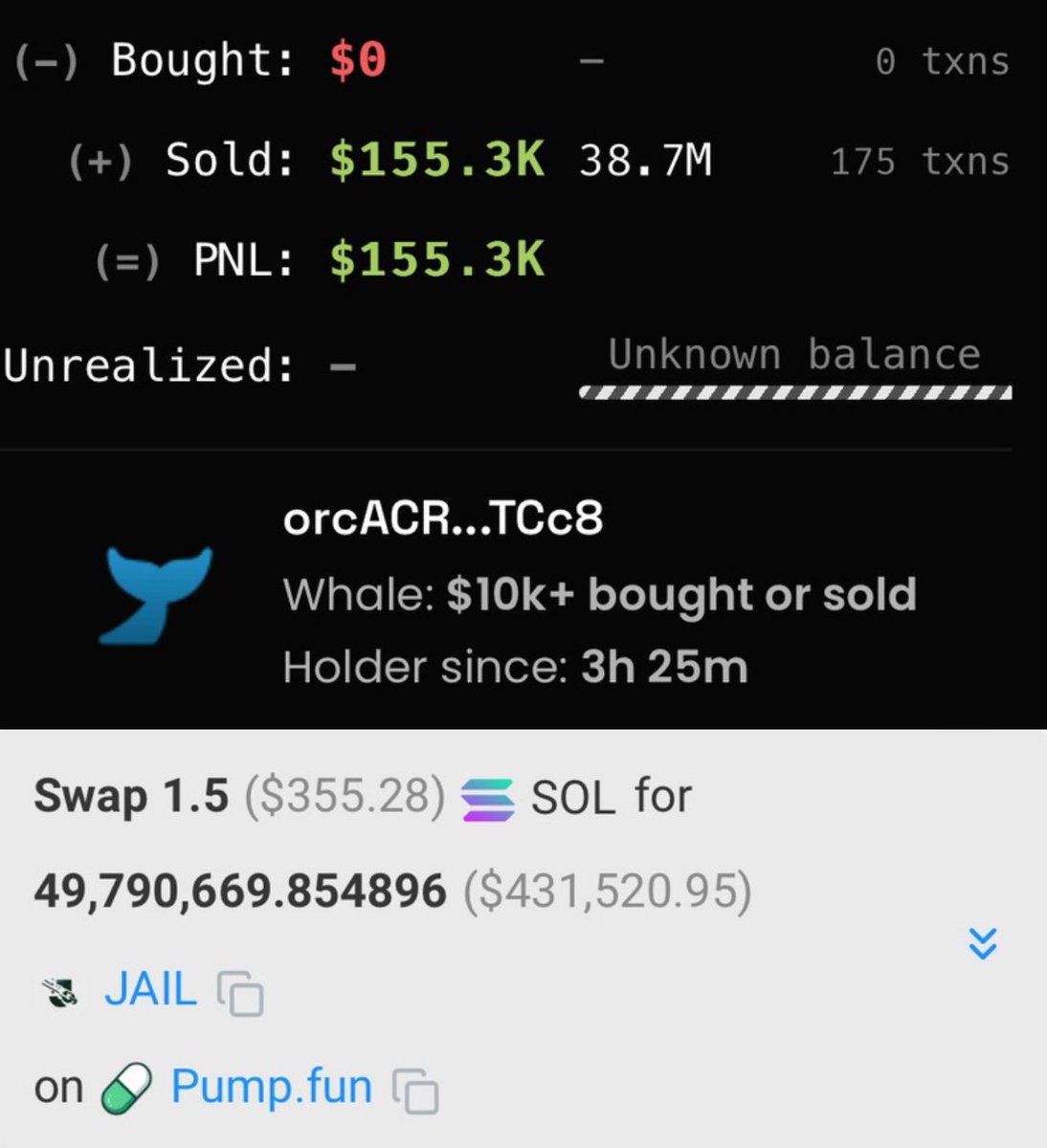 kkashi_yt's tweet photo. The same bot $1.1M profit $Fatha , $302,000 $blob , $216,000 $Rimor , $39,000 $Diabolo , $203,000 $Lethimcook , $119,000 $Quant , $416,000 $Fric , $77,000 $GMS , $Binary $60,300, $ASYM  $38,000.
Also just bought $354 $Jail and sold it for $155,300 and still has $10,400 left in token.

🤖 https://t.co/oESZZhWUSU