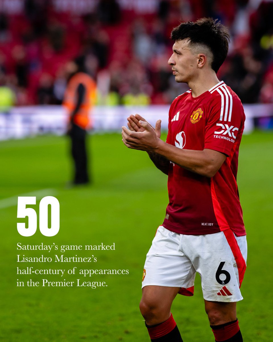 premier_py's tweet photo. DATO: Lisandro Martinez🇦🇷 alcanzo 50 partidos por #PL, es el 35° argentino🇦🇷 en alcanzar esa cifra en toda la historia de #PL. 📊 #MUNFO
Manchester United🔴: 50✅
⚽1 gol
🅰️1 asistencia https://t.co/TrN0DMvo98