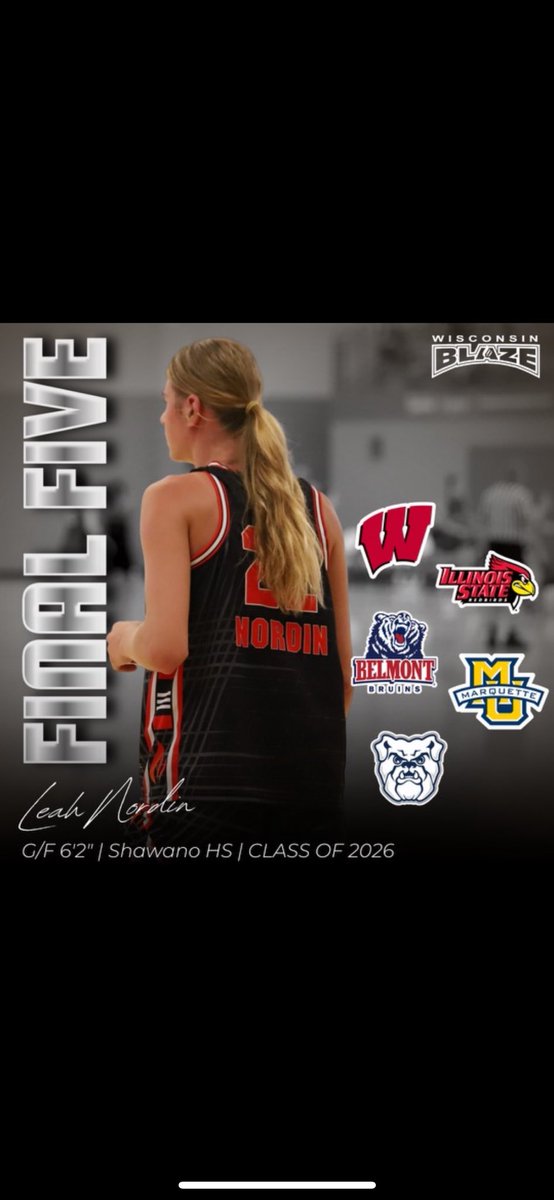 Leah Nordin (@leah_nordin14) on Twitter photo Thank you to all the coaches and programs who have shown interest in me and spent time recruiting me and have offered! Thank you and here are my top 5! <a href="/WisconsinBlaze/">Wisconsin Blaze Girls Basketball</a> <a href="/LisaMVanWyk/">Lisa Van Wyk</a> Thank you to all the coaches and programs who have shown interest in me and spent time recruiting me and have offered! Thank you and here are my top 5! <a href="/WisconsinBlaze/">Wisconsin Blaze Girls Basketball</a> <a href="/LisaMVanWyk/">Lisa Van Wyk</a>