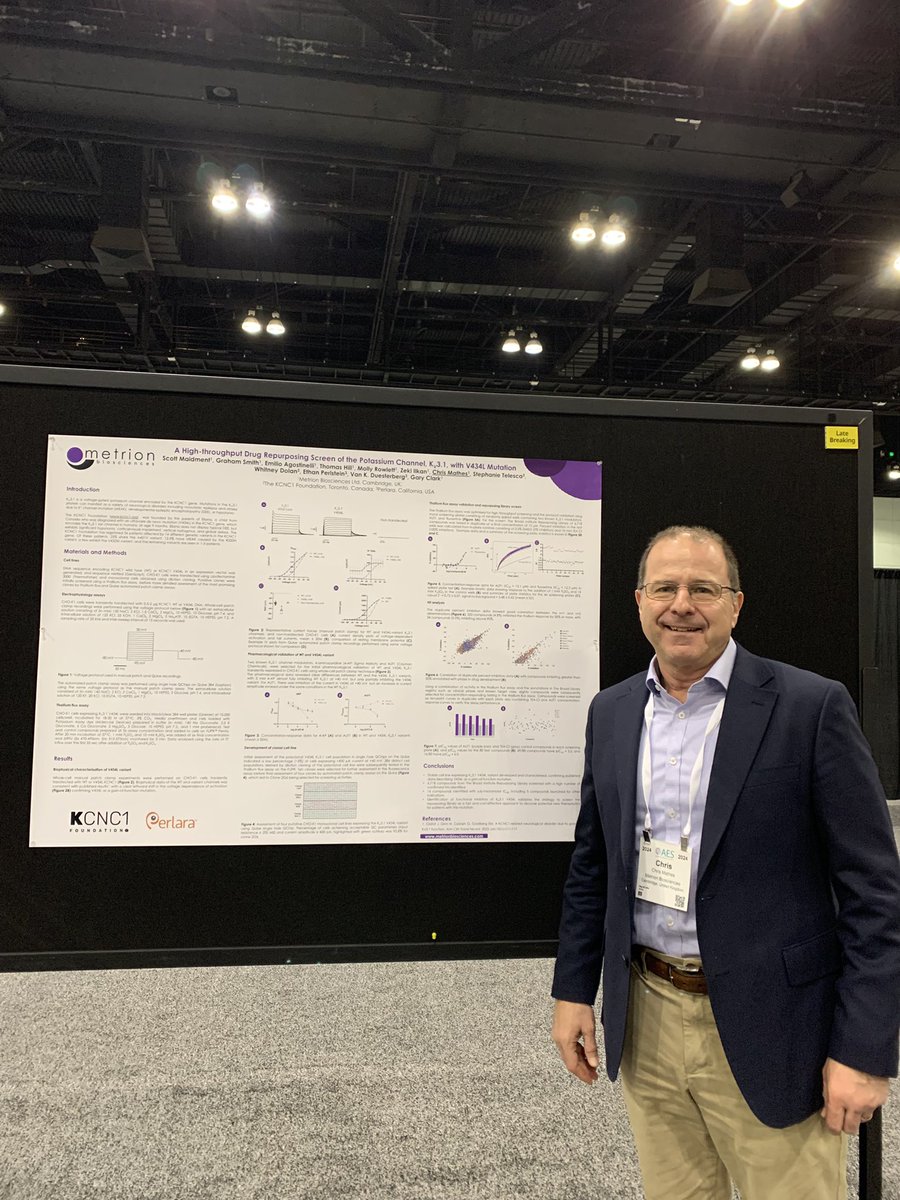 MathesChris's tweet photo. Glad to be at the @AmEpilepsySoc conference in LA to tell the @Metrion_Biosci @KCNC1foundation and @PerlaraPBC story about searching for potential treatments for a rare form of #epilepsy - DM for a PDF copy of the poster
#IonChannels #AES24 https://t.co/ukWdZ8zF24