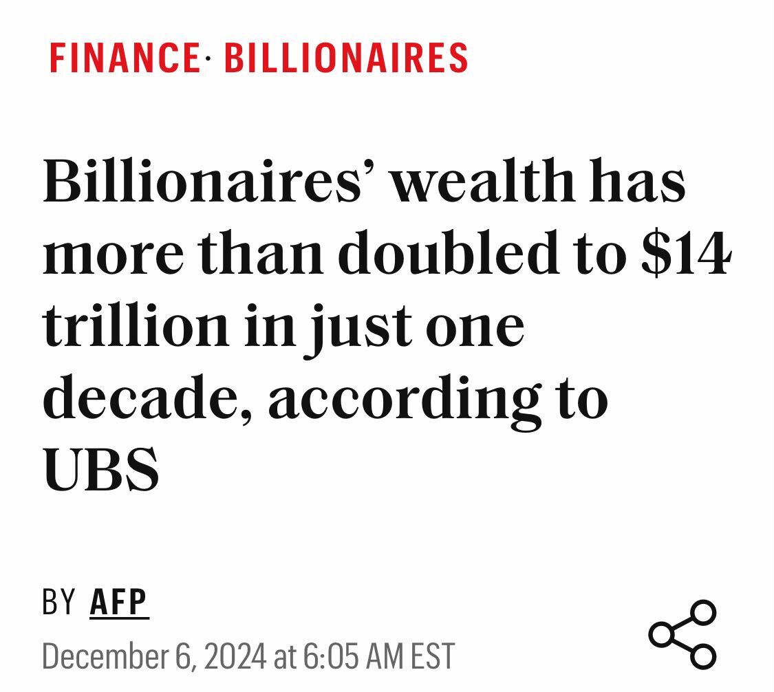 SEIU's tweet photo. A small number of billionaires own more wealth than 165 million Americans combined.

This is the cost of unchecked greed and inequality. It’s time to demand an economy that works for everyone, not just the super-rich. https://t.co/5szqDgPnXH
