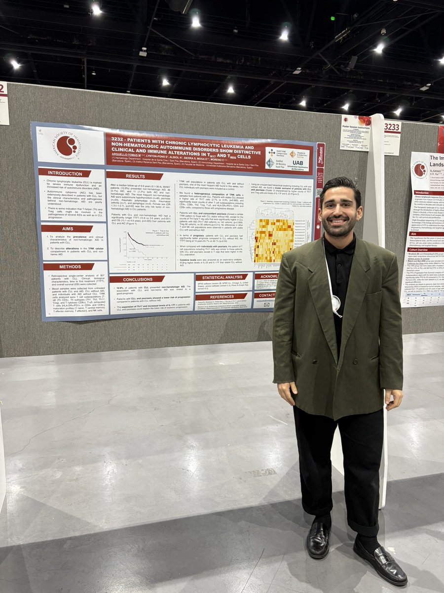 Happy to share our comprehensive study on non-hematologic autoinmune disorders in CLL patients at #ASH24 Expansion of IL-17-F producing cells mediated by IL23 may explain lower risk of leukemic progression. Come to discuss our results at 5:30pm 🙂