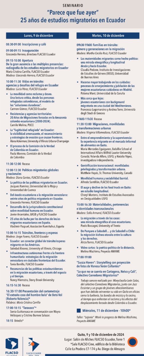 Mañana, a las 08h30 en <a href="/FLACSOec/">FLACSO Ecuador</a> inicia el seminario. Presentaremos una visión sobre los estudios migratorios en el país, exploraremos las agencias y desafíos del refugio, y analizaremos las políticas migratorias globales y nacionales, así como los tránsitos y fronteras.
