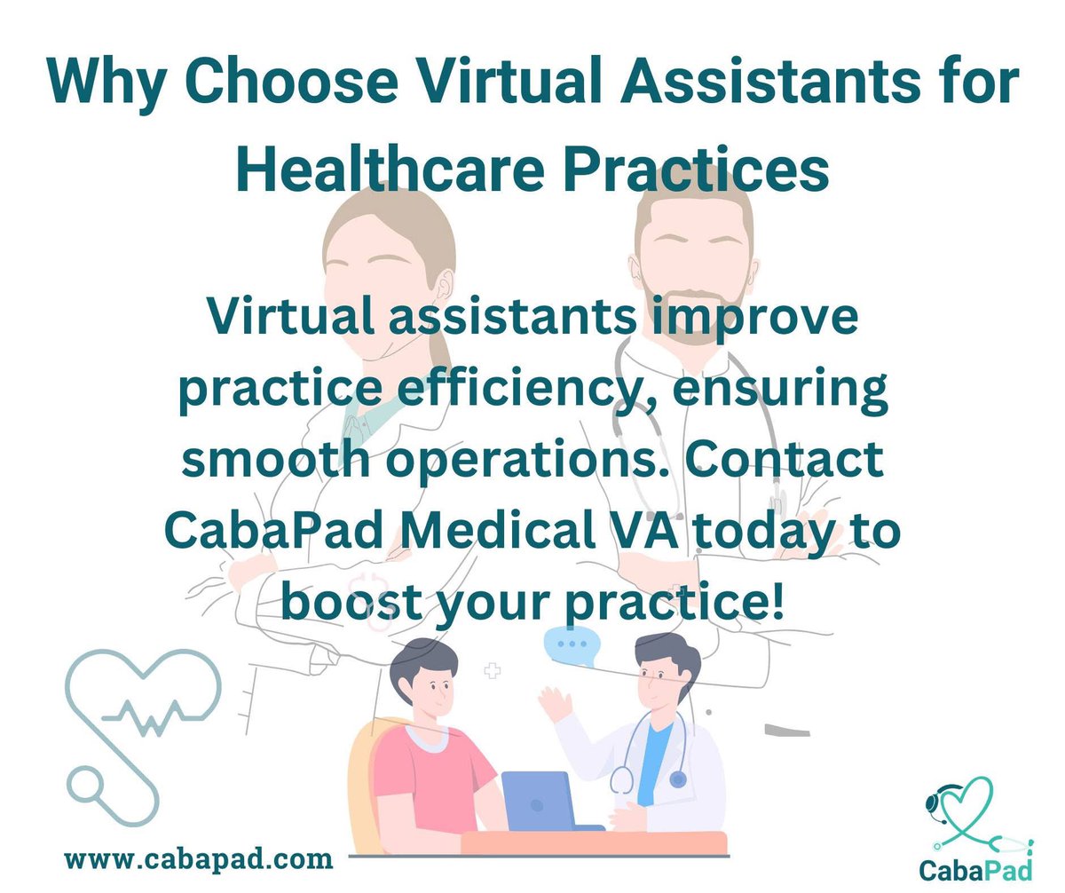 CabaPad's tweet photo. Virtual assistants improve practice efficiency 📈, ensuring smooth operations 🏥. Contact CabaPad Medical VA today to boost your practice!  Get a 7-day FREE Virtual Medical Assistant services today!

https://t.co/sNOxRIzFK4

#ImproveEfficiency #PracticeHelp #CabaPad #HealthcareVA https://t.co/Gq5CoQfAQ5