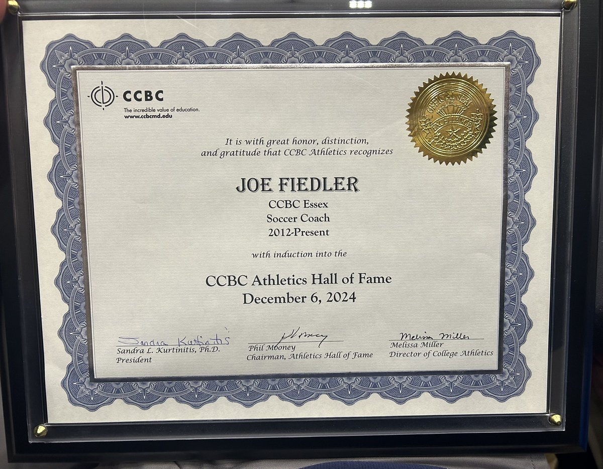 BIG ANNOUNCEMENT! 
On Friday night- Head Coach, Joe Fiedler was inducted into the CCBC Athletics Hall of Fame. Congratulations Coach!