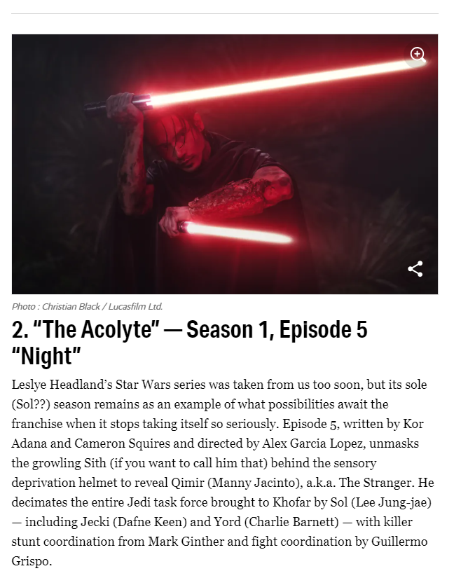 Acolytelovers's tweet photo. The Acolyte continues to captivate us months later!❤️

Episode 5, "Night", is one of IndieWire’s top 32 best TV episodes of 2024. Non-stop action, shocking twists, and tension that stays w/you.

We’re fighting for S2, S3, OUR MOVIE, S1 on Blu-ray!
@Disney 

#RenewTheAcolyte https://t.co/bVfpsYlVgU