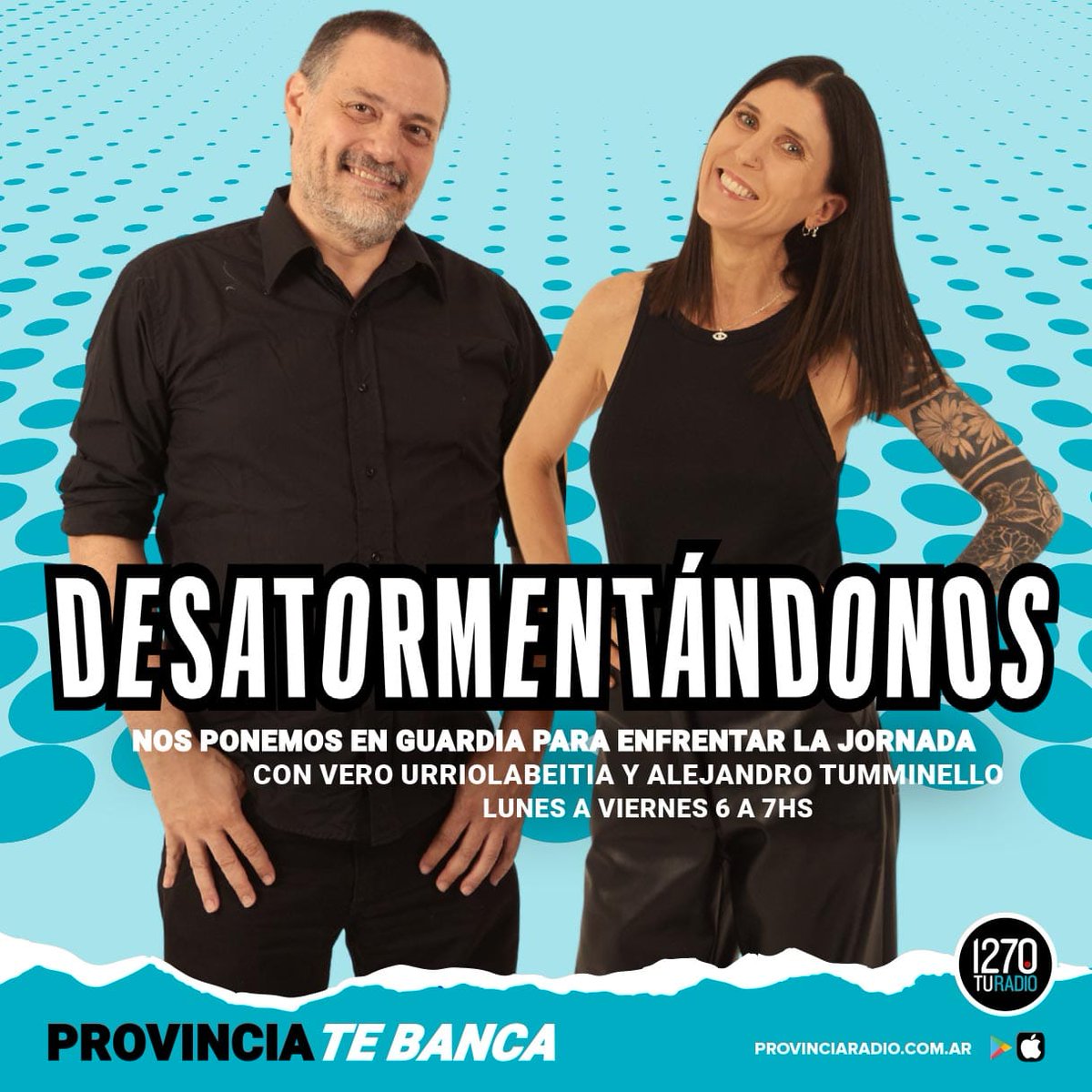 Radio Provincia AM 1270 (@provincia1270) on Twitter photo Nos despabilamos, nos informamos... y nos ponemos en guardia para enfrentar la jornada con #Desatormentándonos...
🎙️6 a 7hs. con <a href="/aletummi/">Ale Tummi</a> y <a href="/veronicaurr/">Vero Urriolabeitia</a>
🔘<a href="/ViviTarantino/">Viviana Tarantino</a>
🎧provinciaradio.com.ar
📲App 👉bit.ly/3vqtKMJ
#Turadio #provinciatebanca Nos despabilamos, nos informamos... y nos ponemos en guardia para enfrentar la jornada con #Desatormentándonos...
🎙️6 a 7hs. con <a href="/aletummi/">Ale Tummi</a> y <a href="/veronicaurr/">Vero Urriolabeitia</a>
🔘<a href="/ViviTarantino/">Viviana Tarantino</a>
🎧provinciaradio.com.ar
📲App 👉bit.ly/3vqtKMJ
#Turadio #provinciatebanca