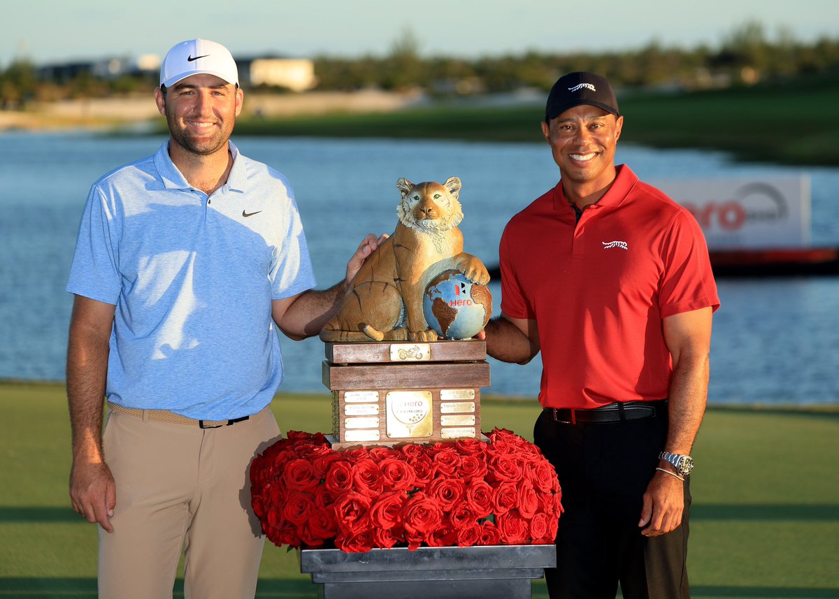 TGRLiveEvents's tweet photo. Congratulations to Scottie Scheffler on winning the #HeroWorldChallenge back-to-back. Thank you to @HeroMotoCorp, all the TOUR players and fans who helped support @TGRFound through the tournament. https://t.co/R3YQxVOgnB