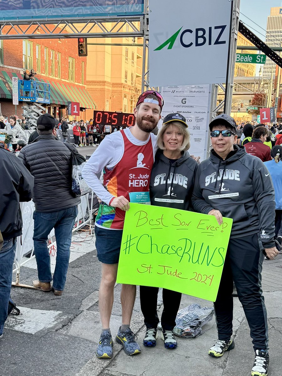 chasesnider's tweet photo. Another year running the @StJude Memphis Marathon Weekend as proud #StJudeHeroes! This race is a testament to the incredible community behind the mission—we even ran alongside @rookisaacman for part of the course (a true champion for the kids)! #ChaseRUNS https://t.co/iAIwV771Ei