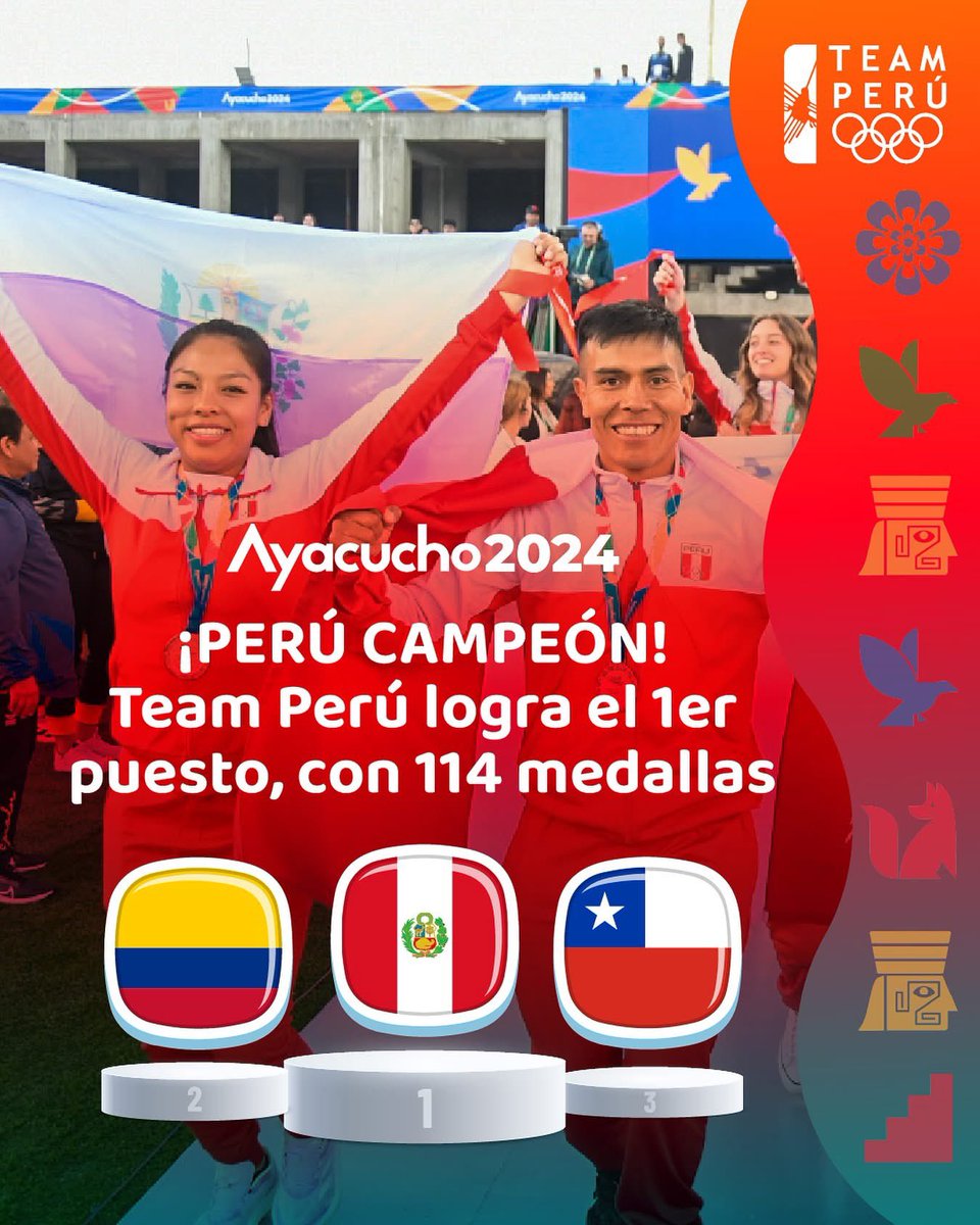 LeylaChihuan's tweet photo. #SOMOSCAMPEONES ¡Histórico! 🇵🇪 Perú Campeón de los Juegos Bolivarianos, DESPUÉS DE 73 años.
Gracias a todos nuestros atletas, familia, oficiales, federaciones. 

El Team Perú logró sumar 114 medallas, de las cuales 49 son de 🥇ORO, 38 de 🥈PLATA y 27 de 🥉BRONCE.

🕊️🤍 https://t.co/qgLp0ZZEJd