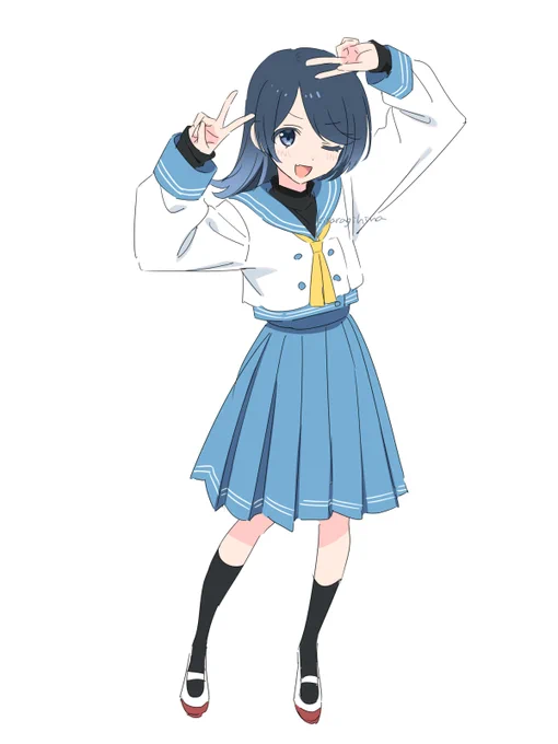 セーラー服にハイネック黒インナー。 