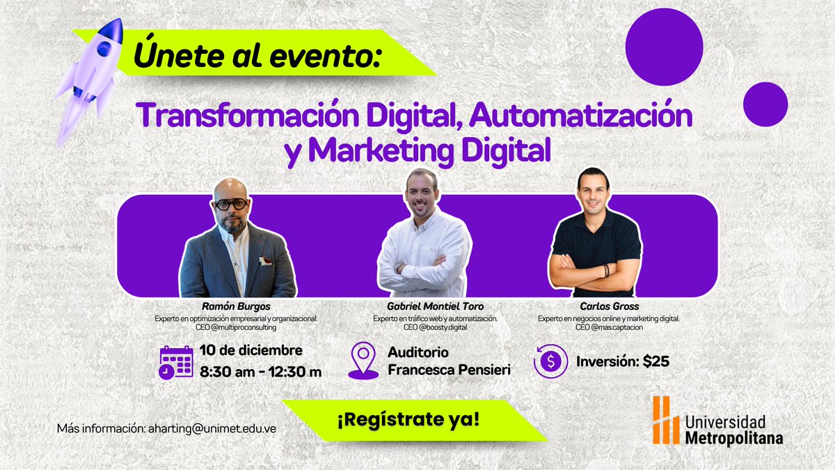 🚀 ¡Prepárate para transformar tu negocio! Únete a nosotros este #10Dic en el evento Transformación Digital, Automatización y Marketing Digital. Aprende de expertos como Carlos Gross, Gabriel Montiel Toro y Ramón Burgos. 🌟

🔗 Más info: bit.ly/WhatsApp-Inf-E…