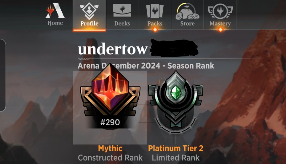 micronaut25's tweet photo. Arena Dec '24, Mythic #290, Standard Dimir Midrange
https://t.co/L46DITyhJg
It works in Explorer, it works in Standard 🤷‍♂️ I like the lower curve of the Explorer version but this was still a fun and smooth run to Mythic.
#MTGArena @mtgazone https://t.co/dALsuRZY15
