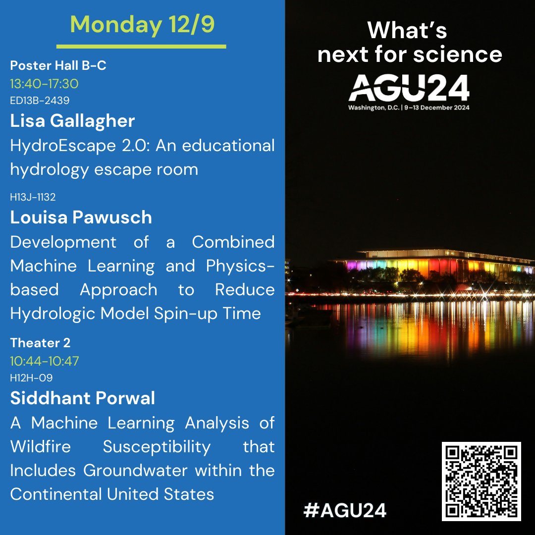 Here’s the schedule for tomorrow sessions (12/9) at #AGU24— don’t miss the IGWMC researchers sharing their work tomorrow! Click through the thread to see who will be presenting! See you there! <a href="/theAGU/">AGU (American Geophysical Union)</a> 
#Geoscience #AGU2024 #EarthScience #ClimateAction #AGU <a href="/reedh2o/">Reed Maxwell</a>