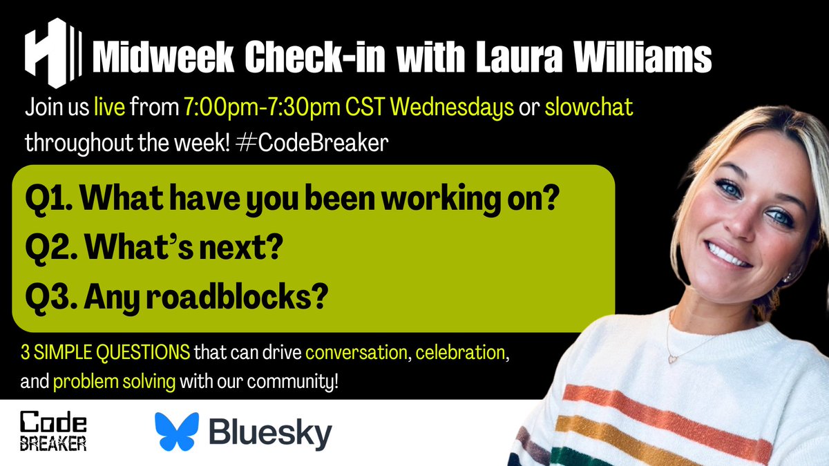 Laura Williams ✨ (@mrswilliams21c) on Twitter photo Friends - If any of you are over on 🦋 Join me for our first <a href="/codebreakeredu/">Code Breaker Inc.</a> #EdChat
📆Save the date! Wednesdays from 7pm-7:30pm CST for your midweek checkin! First one is Dec. 11th!
🙌 Share celebrations, real time work, gather new ideas, and troubleshoot roadblocks Friends - If any of you are over on 🦋 Join me for our first <a href="/codebreakeredu/">Code Breaker Inc.</a> #EdChat
📆Save the date! Wednesdays from 7pm-7:30pm CST for your midweek checkin! First one is Dec. 11th!
🙌 Share celebrations, real time work, gather new ideas, and troubleshoot roadblocks