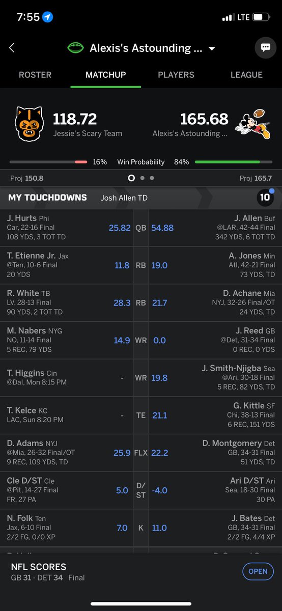 lexii__brooke's tweet photo. @JoshAllenQB saved my whole fantasy. he IS the best I love him :) https://t.co/J8eIIVwGzA