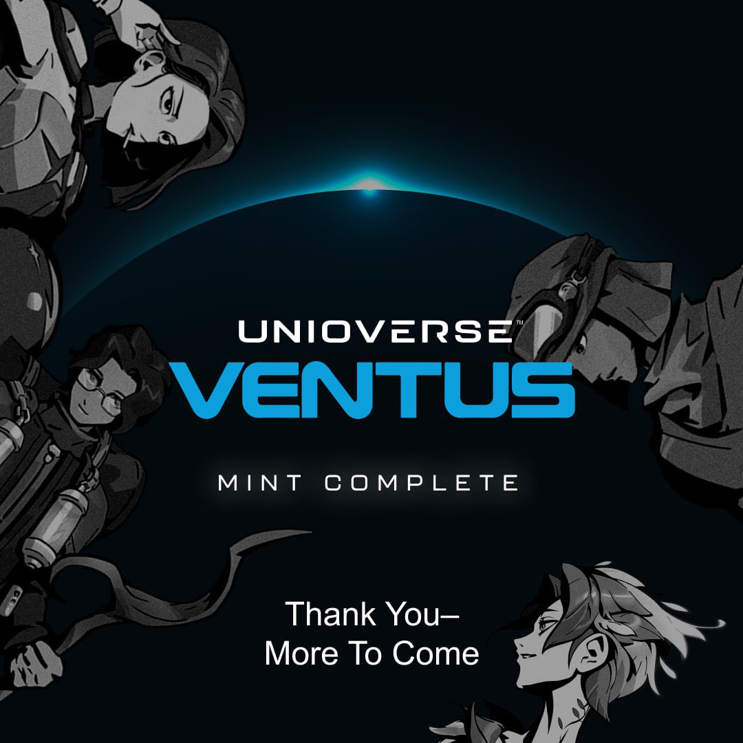 theunioverse's tweet image. 🎉VENTUS MINT COMPLETE🎉
Thank you to our incredible community.

🔒 Total UNIO locked: 115,000,000+
🎮 PFPs now LIVE in-game 
💥 POWER bonuses also LIVE

Trading has begun, and so has the Hoverdrome challenge! Play and see your VENTUS in-game.