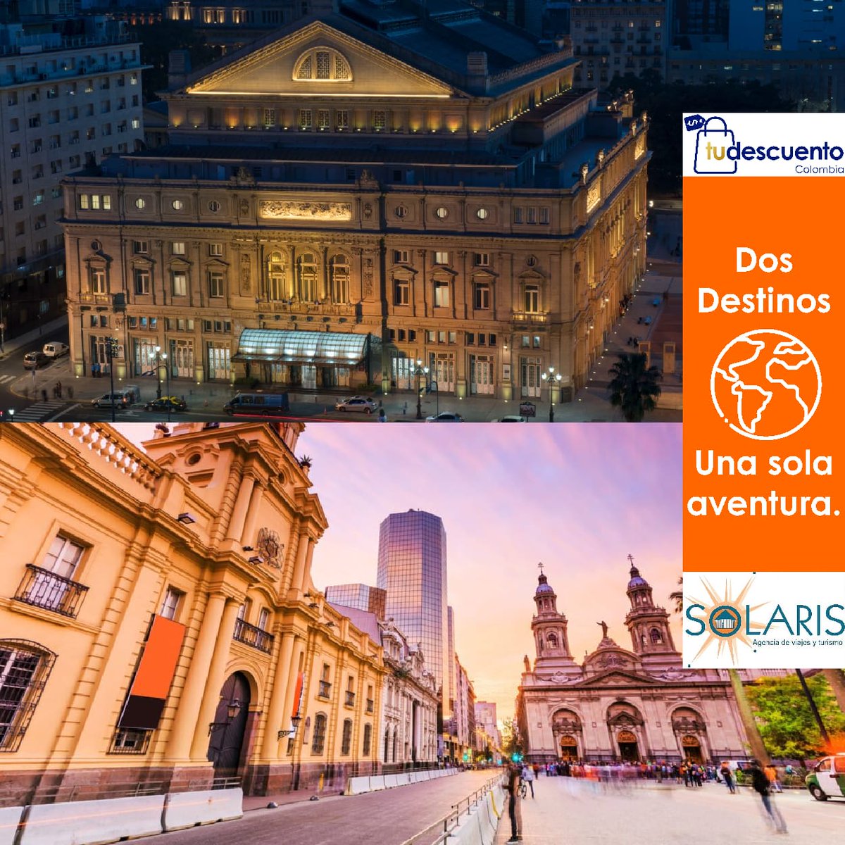 tudescuentoco's tweet photo. "¿Te imaginas recorrer Santiago y Buenos Aires en un solo viaje? Con Solaris, es posible. Afíliate a Tu Descuento y aprovecha de increíbles descuentos.  #SantiagodeChile #Argentina #ViajeSeguro #ahorro https://t.co/9DaGTLikLo