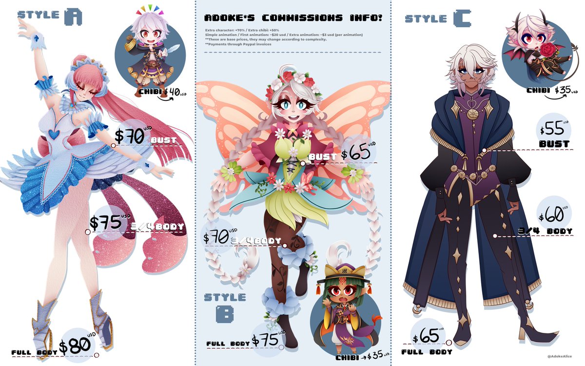 Alrighty~!! ✨✨C0MMS ARE NOW OPEN✨✨
I'm opening 4 slots at the moment, first come first served ( ´ ∀ `) please feel free to reach me through DMS, discord or email~
All info and details on the link blow ⬇️⬇️⬇️, please check it out and thanks~