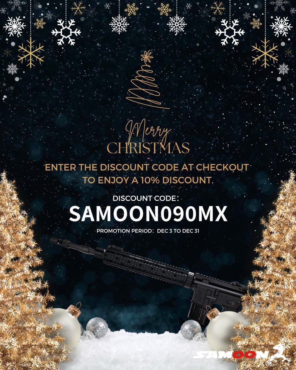 SamoonAirsoft's tweet photo. Merry Christmas!! From December 3rd to December 31st, enjoy a 10% discount by entering the discount code.
-
SHOP NOW>>>https://t.co/X5uSHDDMu4
-
#samoon #沙漠龍 #GHK #Taiwan #Gun #cool #gas #氣槍 #瓦斯槍 #AK #G5 #M4 #AUG https://t.co/B2New5qJd0