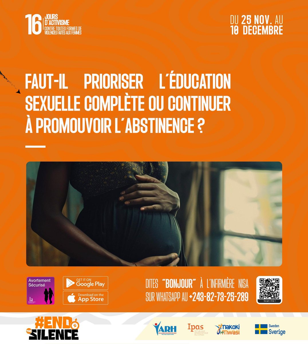 yarhdrc's tweet photo. #EndTheSilence4GBV: Les grossesses non désirées impactent l’éducation et l’avenir des jeunes filles.
Faut-il prioriser l’éducation sexuelle complète ou continuer à promouvoir l’abstinence ?

#16JrsVBG
#YARHInAction
#MakokiYaMwasi