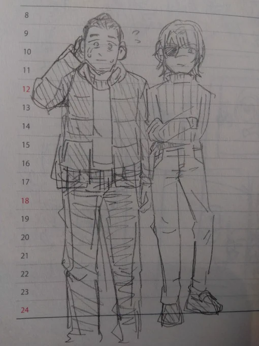 家族診察長すぎワロタで昨日描いてたオクバデ現パロ試し書きあげとく。身長差考えてなかった。バデーニさんが細いというよりオクジーくんが大きいのよね 