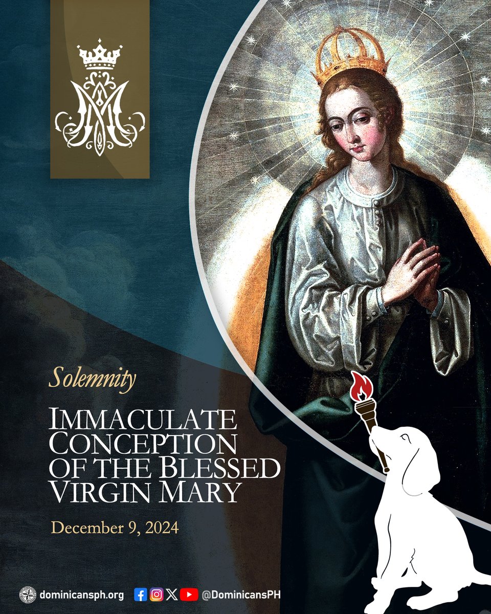 DominicansPH's tweet photo. Since December 8 fell on a Sunday this year, the #Solemnity of the #ImmaculateConception gave way to the Lord's Day &amp; the Second Sunday of #Advent. We are celebrating it today, December 9, 2024. 

O Mary conceived without sin, pray for us who have recourse to thee!

#DominicansPH https://t.co/BqTCmkOmtP