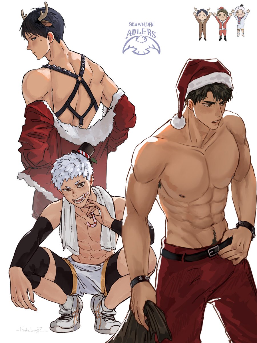 Freaka_LoonyZ's tweet photo. Happy haikyuu holidays!! ADLERS themed present for you 🩷 #haikyuufanart #haikyuu #kageyamatobio #ushijimawakatoshi #hoshiumikourai #AnimeArt #haikyuuholidays https://t.co/CMDHuUoZhF