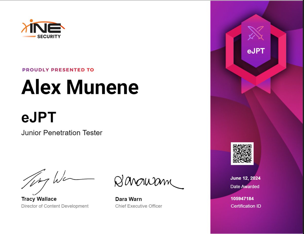 enenumxela's tweet photo. 🎉 Reflecting on 2024 achievements in #Cybersecurity Certification:

🎓 #CRTE - @AlteredSecurity 
🎓 #CRTO - @zeropointsecltd 
🎓 #eCPPT - @INEsecurity 
🎓 #eJPT - @INEsecurity 

Onward to more growth! 🚀💻 #RedTeam #Pentesting https://t.co/eUixqZ51jQ