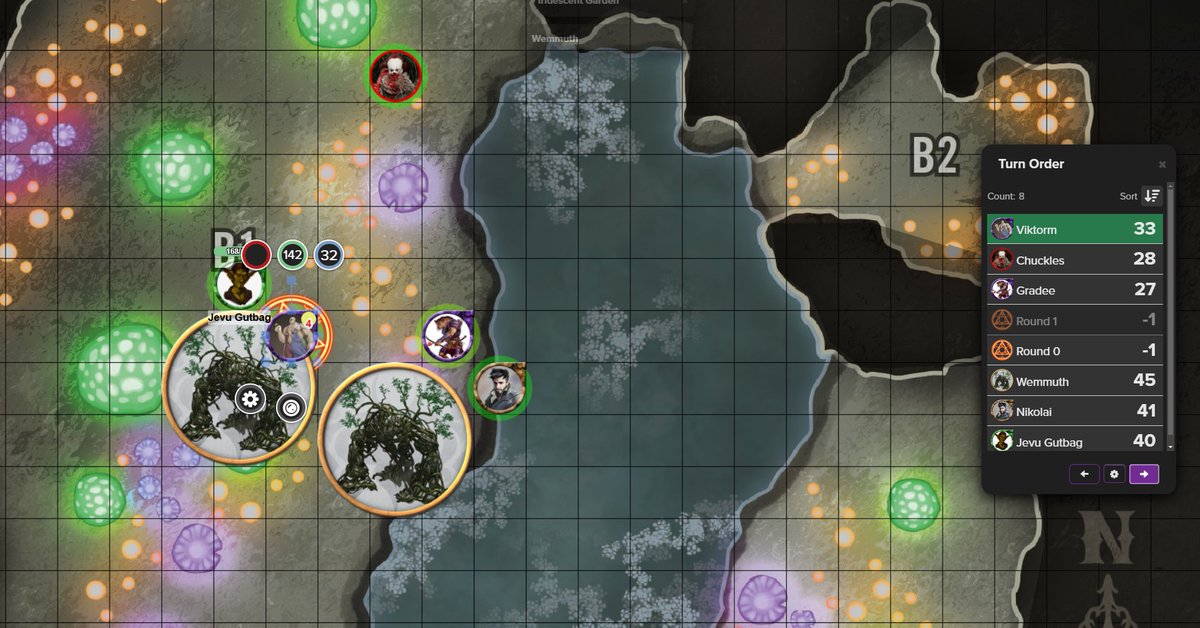 TSRJim's tweet photo. The battle of the entangled cavern begins! Viktorm, cleric of Nocticula, is engulfed! Playing the Extinction Curse Adventure Path on @roll20app #pathfinder2e https://t.co/M0KkUI8cb6