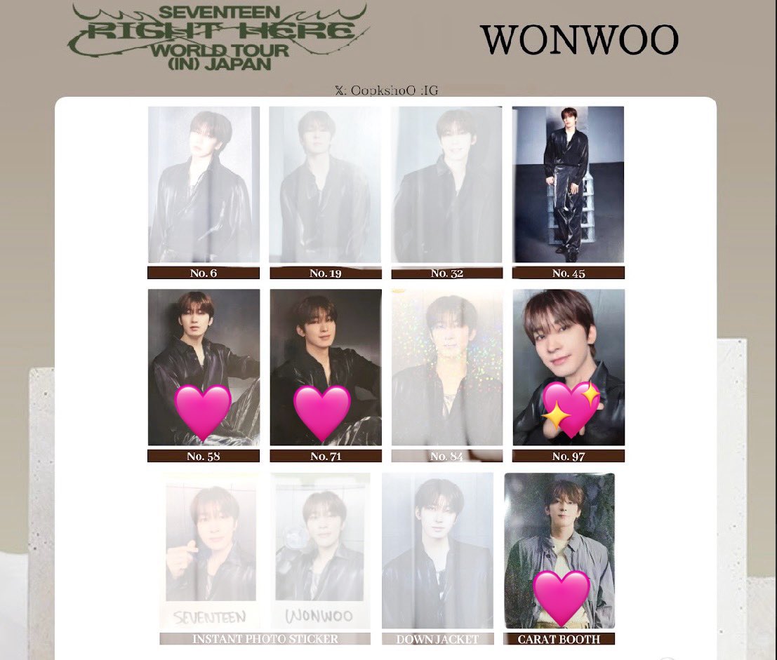 SEVENTEEN RIGHT HERE WORLD TOUR INJAPAN  セブチ 交換　イルコントレカ   チェキ　コヤントレカ　fc更新特典 トレカ　カラットブース 

譲）画像のもの

求）ウォヌ　💖>🩷
　（セルカ⇆ セルカ、チェキn:1 ◎）

⭐︎郵便希望　
お気軽にお声がけください♪