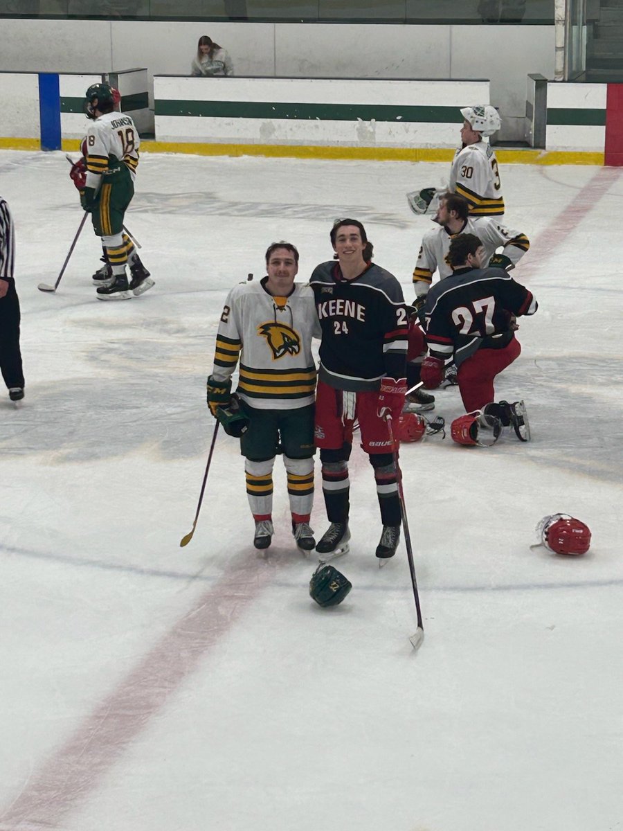 THSicehockey's tweet photo. Couple of Triton Alumns battled it out this afternoon. Sam Rennick (Fitchburg State) and Jack Lindholm (Keene State). Good game by both guys. https://t.co/f7fIC9FvNb