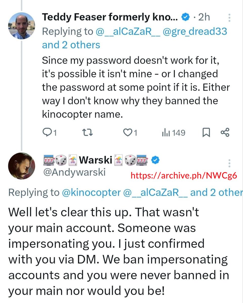 EsoShaggy's tweet photo. CONFIRMED: Andy Warski UNBANNED Metokur Masochist the CHOMO who molested his own son! 🤯

Cokeski SIDES with my version of events over Kinochets, thereby tacitly PROVING I'm correct ✅️

Kino Casino will debunk irrelevant allegations, but not my claims! 😂
