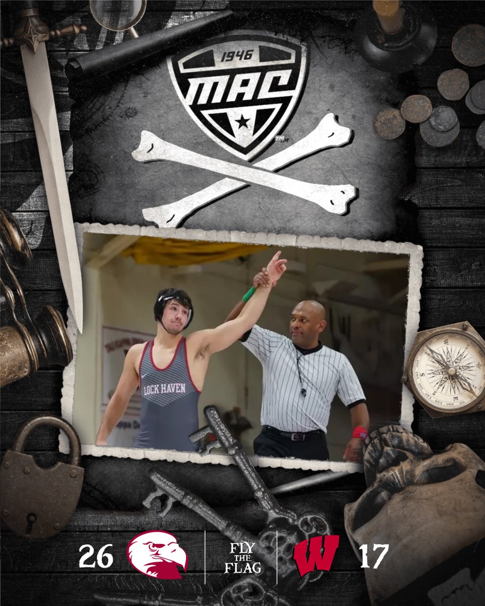 🏴‍☠️ FLY THE FLAG 🏴‍☠️

<a href="/LockHavenWrstl/">Lock Haven Wrestling</a>  bounces back with bonus points to take down Wisconsin 26-17 at home!!!

Bald Eagles record three tech falls &amp; two majors 🤼

#MACtion | #TheRise