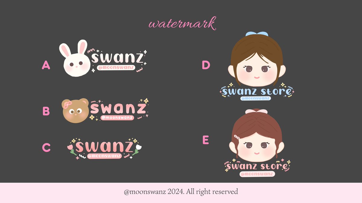 HELP RT THANK U🎀

hii watermark siap diadopsi, yang mau bisa langsung wa aja yaa, start 4k ajaa🤩
yang mau custom watermark juga bisa yaa
#zonauang