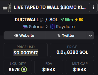 HustlerOnChain's tweet photo. bro there is no way he really did this, I'm dead
taped to wall until it hits 30M
well, fuck it I bought some just for fun
he is taped to wall, he can't sell π
always dyor my friend
#DUCTWALL
4MFP8TTFPvkoofKmxiMBxRDGR1PUsUz32JWJWjTYpump