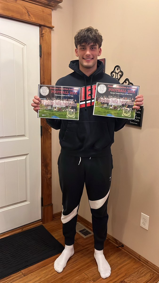 Alejandro de la Poza - Kicker/Punter (@alexdelapoza25) on Twitter photo After an incredible SENIOR season I’m very blessed to receive the MVP award for DEFENSE and SPECIAL TEAMS OF THE YEAR‼️‼️‼️
Thank you so much to all that helped me get to where I am right now‼️
<a href="/punt_21/">Punt 21 Kicking Services</a> <a href="/FentressKicking/">Fentress Kicking</a> <a href="/4thDownU/">4th Down University™️</a> <a href="/KohlsKicking/">Kohl's Kicking Camps</a> <a href="/devin_anctil/">Devin Anctil</a> <a href="/PrepRedzoneKS/">Prep Redzone Kansas</a> After an incredible SENIOR season I’m very blessed to receive the MVP award for DEFENSE and SPECIAL TEAMS OF THE YEAR‼️‼️‼️
Thank you so much to all that helped me get to where I am right now‼️
<a href="/punt_21/">Punt 21 Kicking Services</a> <a href="/FentressKicking/">Fentress Kicking</a> <a href="/4thDownU/">4th Down University™️</a> <a href="/KohlsKicking/">Kohl's Kicking Camps</a> <a href="/devin_anctil/">Devin Anctil</a> <a href="/PrepRedzoneKS/">Prep Redzone Kansas</a>