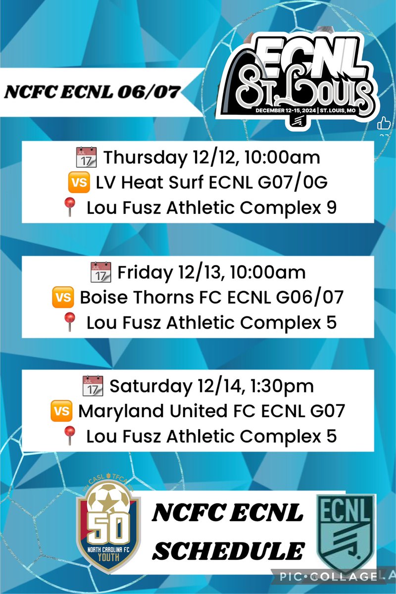✈️ Wings up! It’s off to #ecnlstlouis in 3 days! Come watch us play! We are just coming off a 9 point weekend at the NCFC #girlscollegeshowcase 🩵<a href="/NCFC_Youth/">NCFC Youth</a> <a href="/ImYouthSoccer/">ECNL/GA/Recruiting/College Soccer</a> <a href="/imwomenssoccer/">Scout Her Soccer</a>