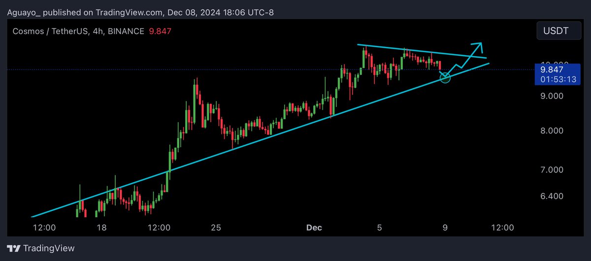 thevalleycrypto's tweet photo. Opening a long position once #Atom comes down to this support level 🚀🤑 https://t.co/wQhIXh44ur