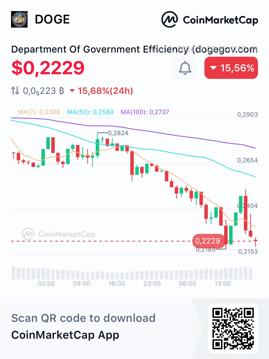 GVRub's tweet photo. @elonmusk I guess you will love this coin 

Hey, check this out!
👀Department Of Government Efficiency (https://t.co/hWFdphz8IY) DOGE $0,2229 -15,56%
@CoinMarketCap 🚀
https://t.co/luj64Z2nJJ https://t.co/qrGibjfyY3