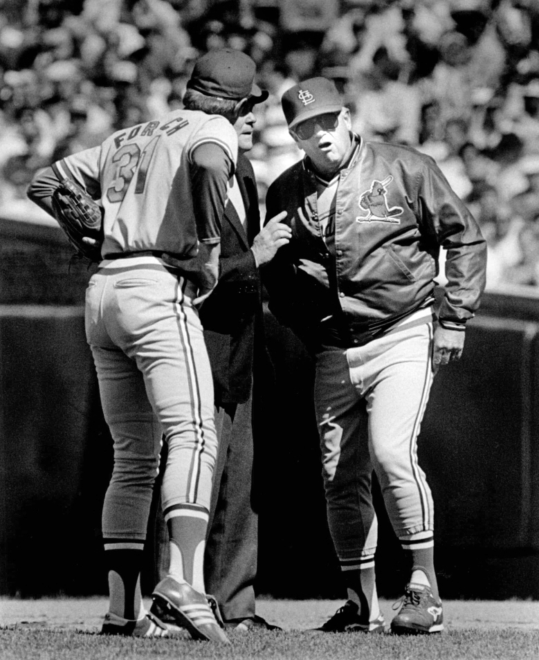 It wasn't often that you'd see Bob Forsch in a heated discussion with an umpire.

Herzog, yes - Forsch, no.  #STLCards