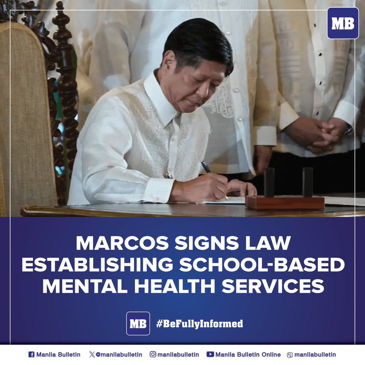 manilabulletin's tweet photo. President Marcos has signed into law the Basic Education Mental Health and Well-Being Promotion Act which institutionalizes mental health and well-being programs in schools.

READ: https://t.co/XyMj1akV8J https://t.co/gx4f7ucJ9h