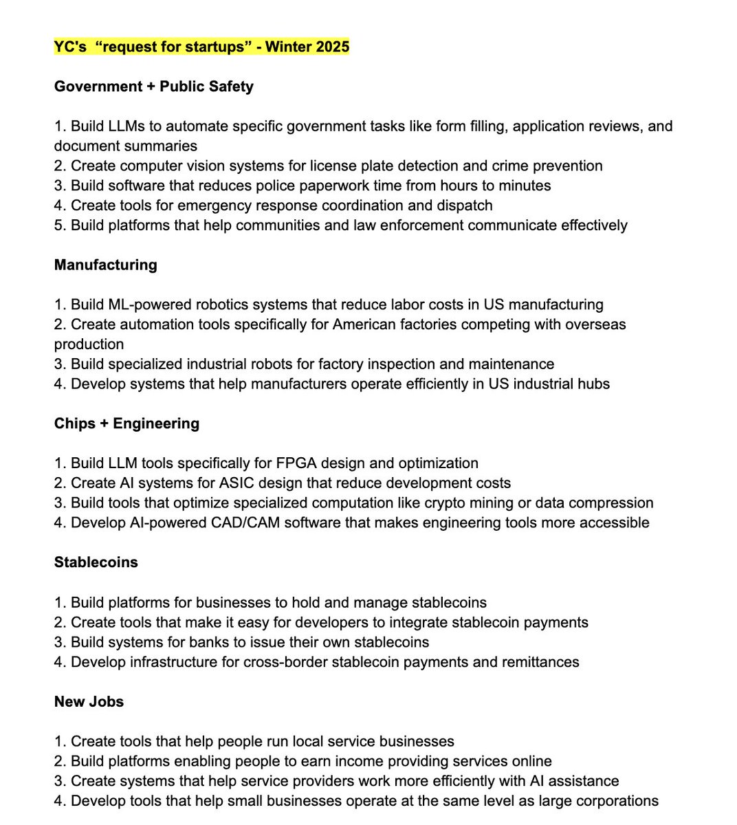Both a16z and YC's request for startups for 2025 just came out