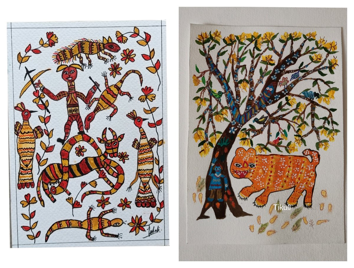 tikulli's tweet photo. Indian Folk and Tribal art Heritage. Get one for your home. DM for buying details. Original work. No prints / copies. Please Share. #ArtbyTee #bhartiyachitrakala #IncredibleIndia #indianart #ArtLoversCommunity #indianartist #GondArt #pattachitra #Warli #Saura #baiga #sohrai https://t.co/nAfPPVWgs4